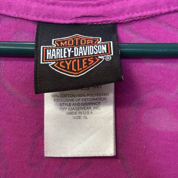 Harley-Davidson tee embroidered magenta burn out skull v neck XL Tombstone, AZ - Picture 3 of 5